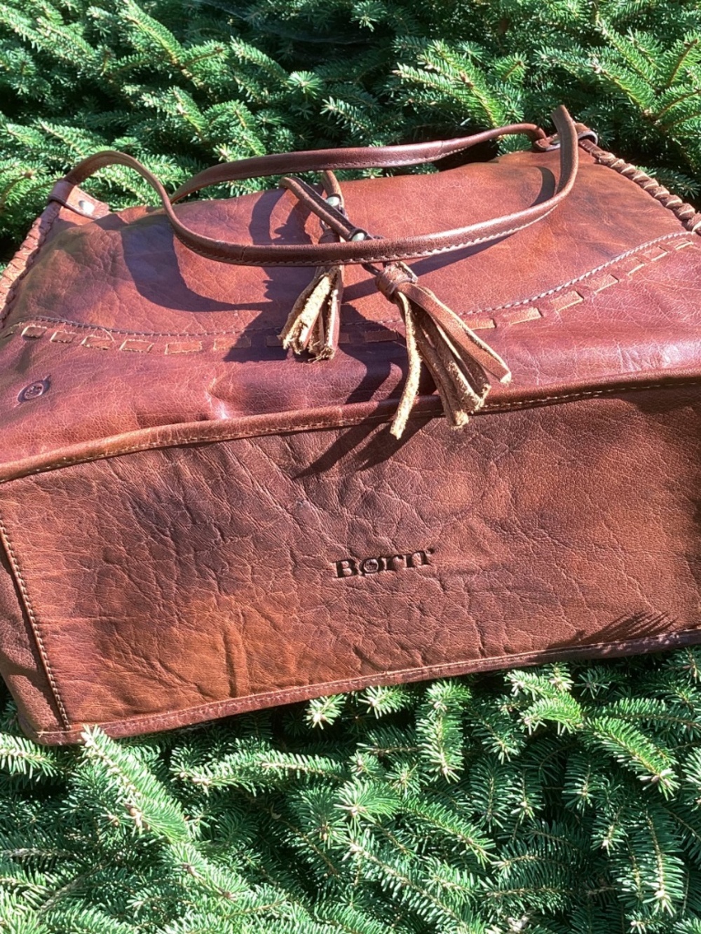 Beautiful Born Distressed Coloring Genuine Thick Leather Tote Handbag 🦋 - Picture 4 of 12